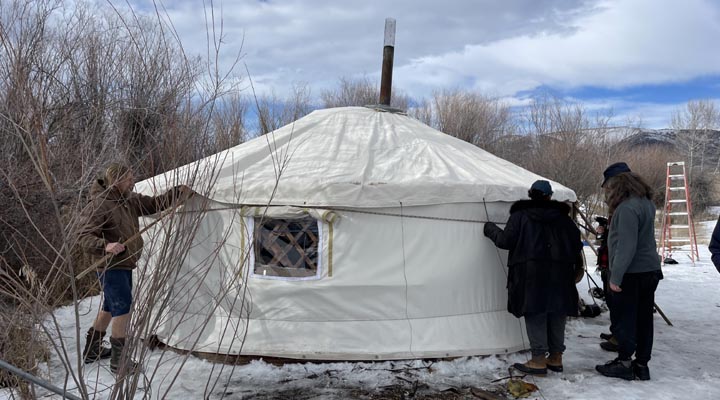 We applied a new felt liner and new canvas to the Mongolian ger or yurt.