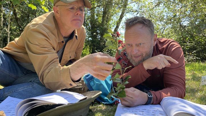 Studying a plant on the Botany and Foraging Intensive.