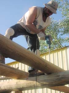 Building with logs.